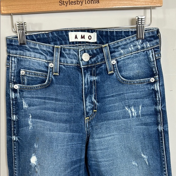 AMO Bex Jean Dreamer Destroy Distressed Boot Cut Revolve Raw Hem Sz 25 NEW - Picture 6 of 15